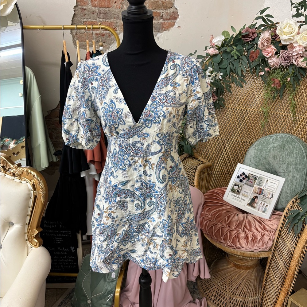 Floral V-Neck Dress with Puff Sleeves